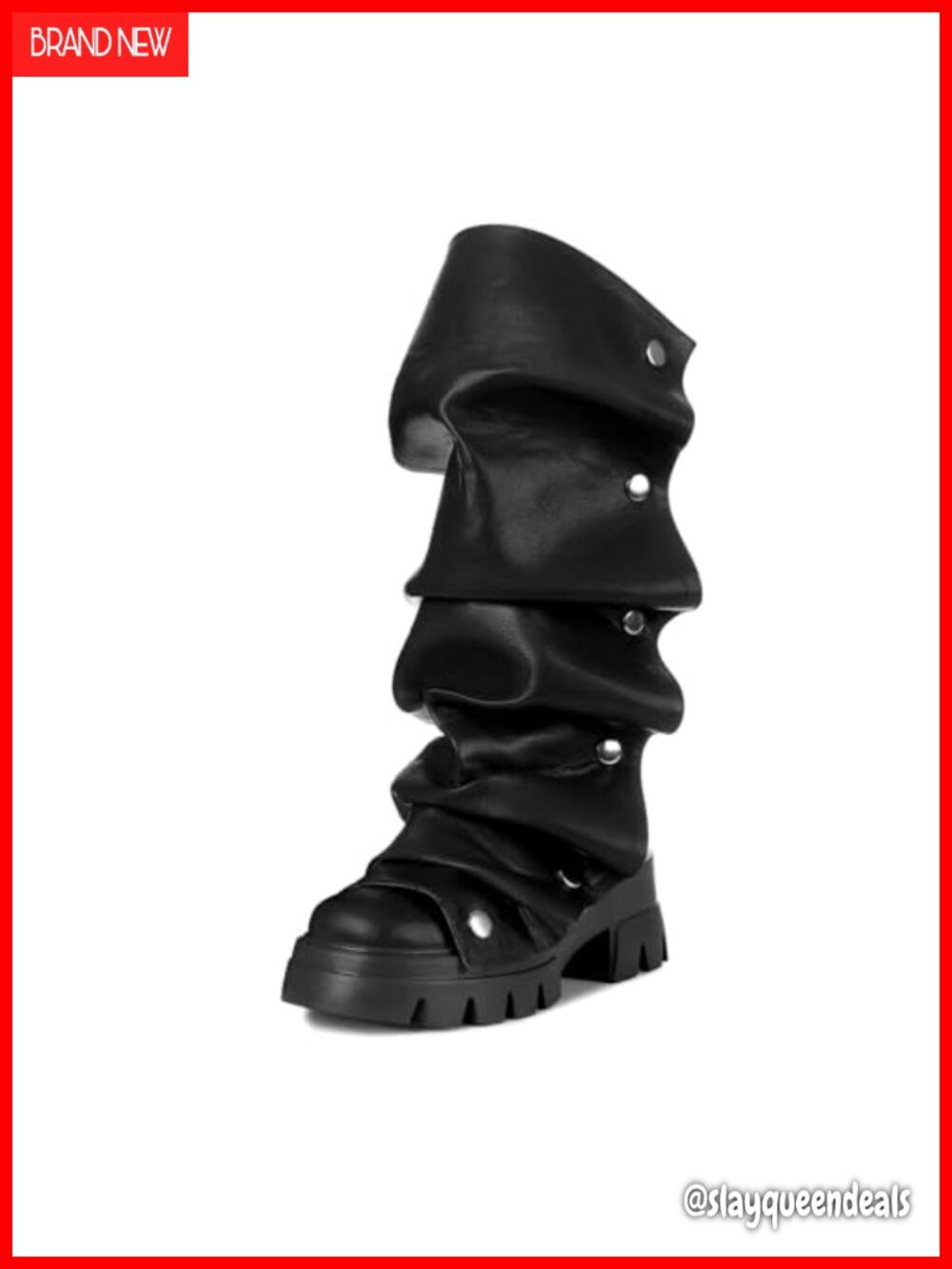 Mid Calf Slouchy Platform Boots Round Toe Chunky Heel Pull-On Faux Leather